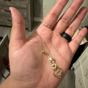 Gold Heart Dangle Belly Ring